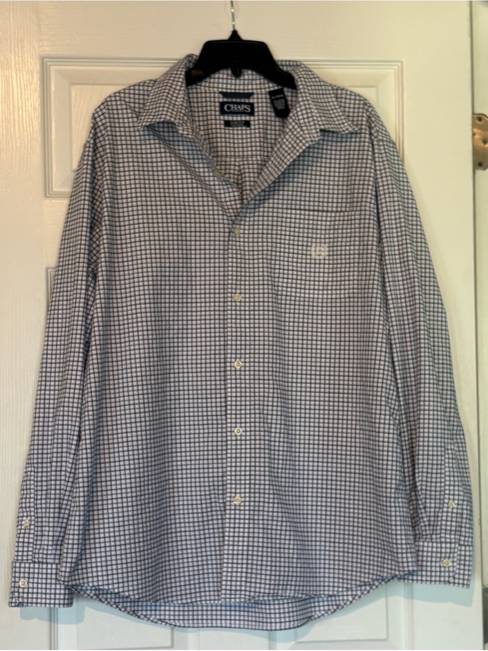 Chaps Men’s Navy and White Check Dress Shirt